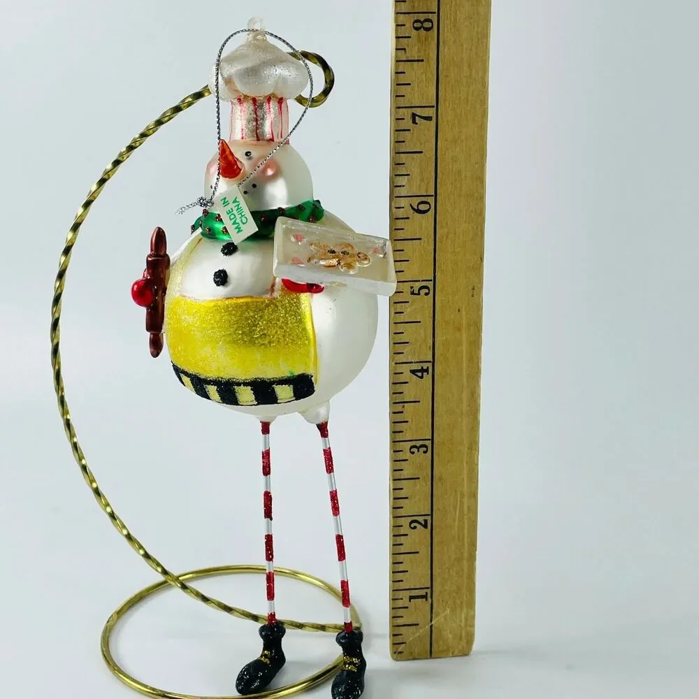 Glass Snowman Chef Baker Ornament Christmas Holiday Large Hand Painted 8in